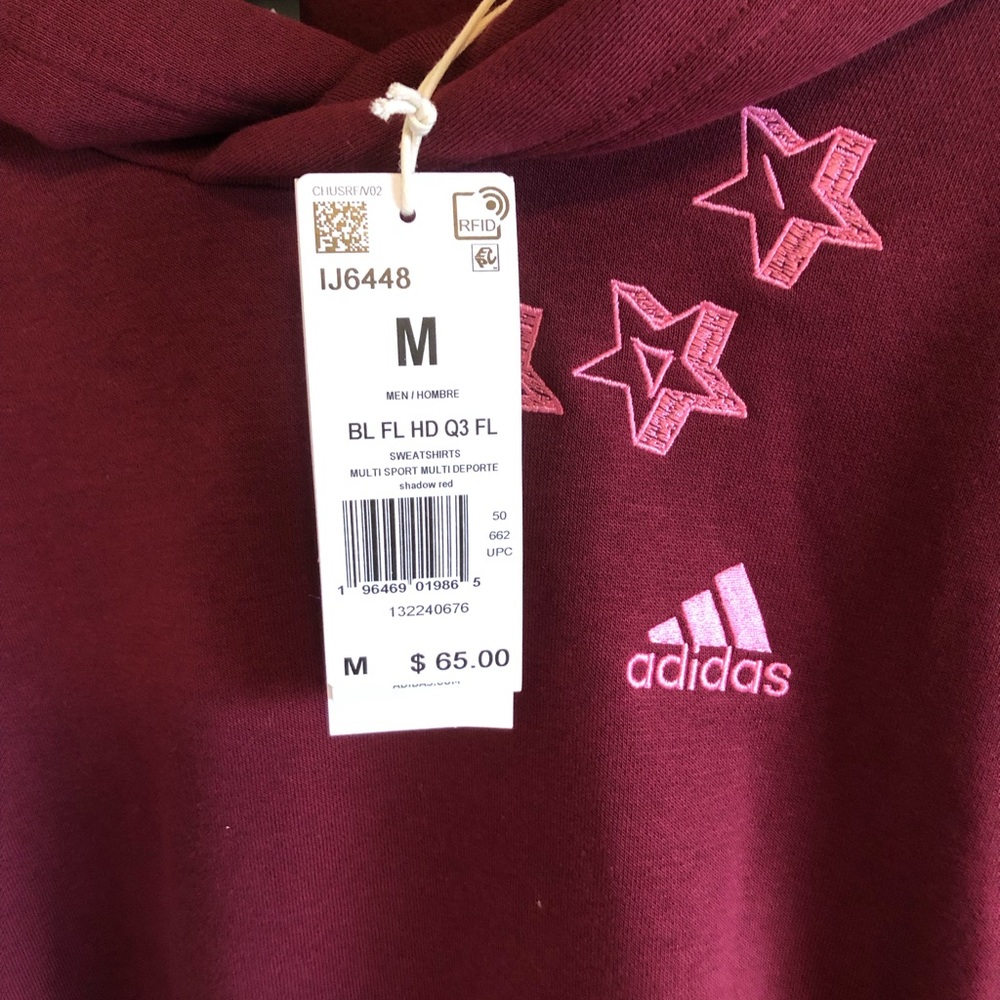 Adidas Brand Hooded Sweatshirt Pullover Maroon Men’s Sz.Med,Women’s Sz.Large NWT - Picture 4 of 6
